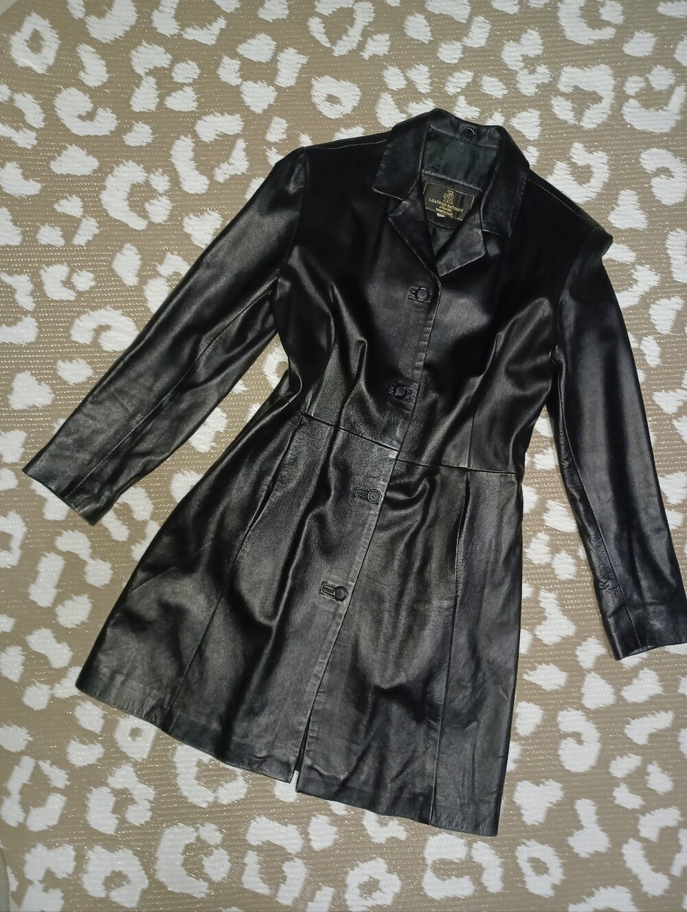 Women's Black Leather Button-Front Coat